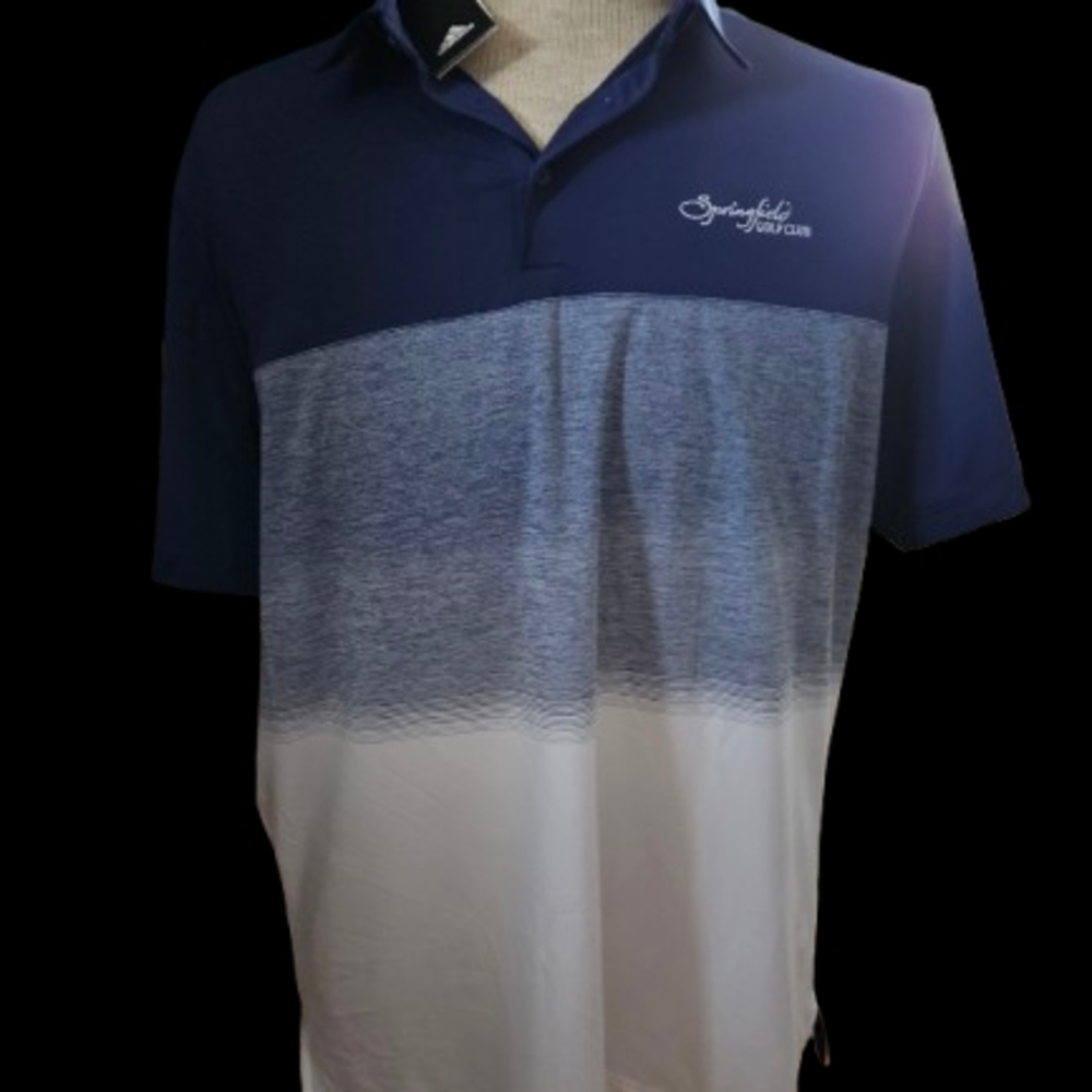 New ADIDAS Blue and White Polo Shirt with Modern Color-Block Design Mens XL